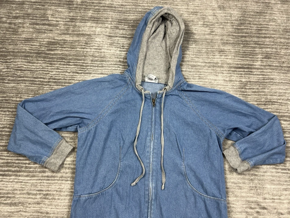 Женская куртка Blair средний размер синяя с капюшоном на молнии с длинным рукавом хлопок джинсовая ткань - Изображение 2 из 4