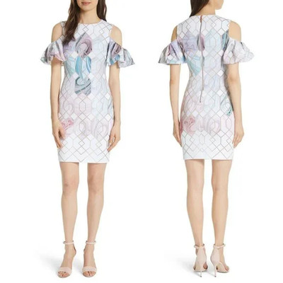 TED BAKER 'Krimba Sea of Clouds' Swirls Glitter Geometric Sheath Mini Dress, TB1