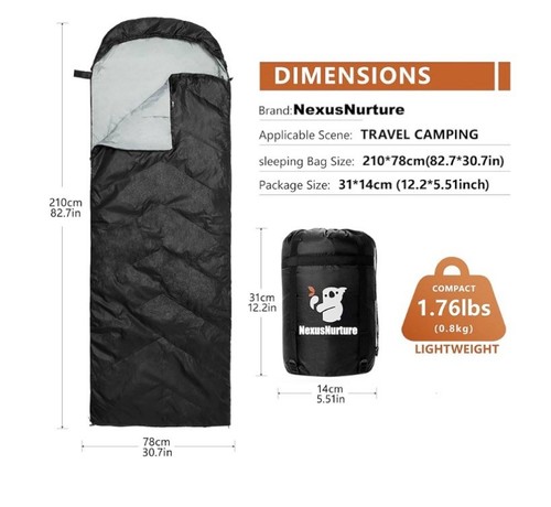 Premium Waterproof Camping Hiking Envelope Sleeping Bag - Picture 5 of 7