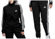 adidas Women's 3-Stripes 2pc Set Tracksuit Black Activewear Size S New