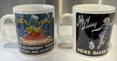 2 Heinz Baked Beans Vintage Tassen Retro Tee Kaffeebecher. Staffordshire Brennofen