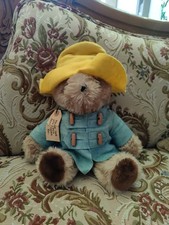 Vintage Paddington BEAR Plush Stuffed 9.5" Blue Coat Yellow Hat Eden Toys 1981