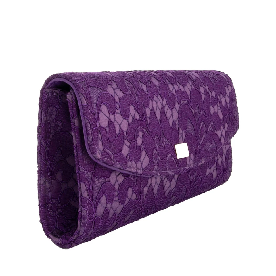 DOLCE & GABBANA Taormina Flower Lace DG Logo Satin Clutch Crossbody Bag Purple - Image 2 of 4