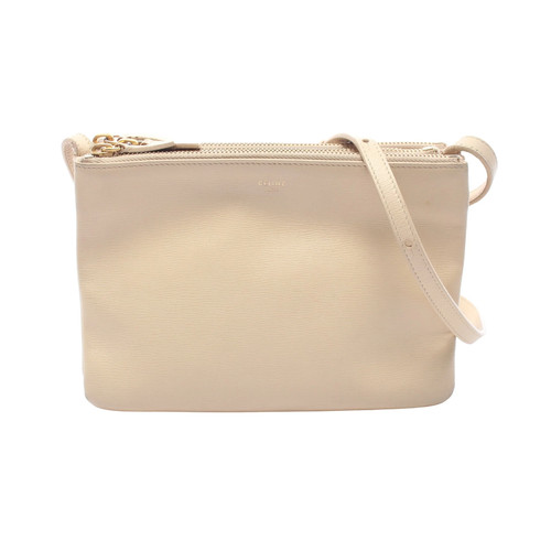 CELINE TRIO SMALL Leather Shoulder Bag Ivory Used Authentic