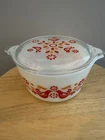 Vintage Pyrex 473 Friendship 1 Qt Casserole Dish w Lid Red Orange Floral