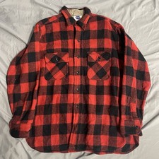 Vintage 60s Sears Pilgrim Wool Flannel Long Sleeve Button Buffalo Plaid L READ