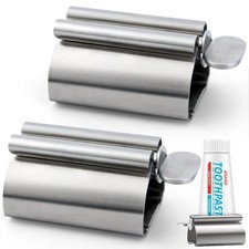 Toothpaste Tube Squeezer Dispenser Rolling Holder Tool Silver Metal 2 Pcs
