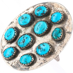 sz13.5 ring (Or Scarf Slide) vintage Navajo sterling silver turquoise cluster
