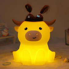 Highland Cow Night Light, Fluffy Cow Squisy Lamp for Kids, Soft Silicone Animal