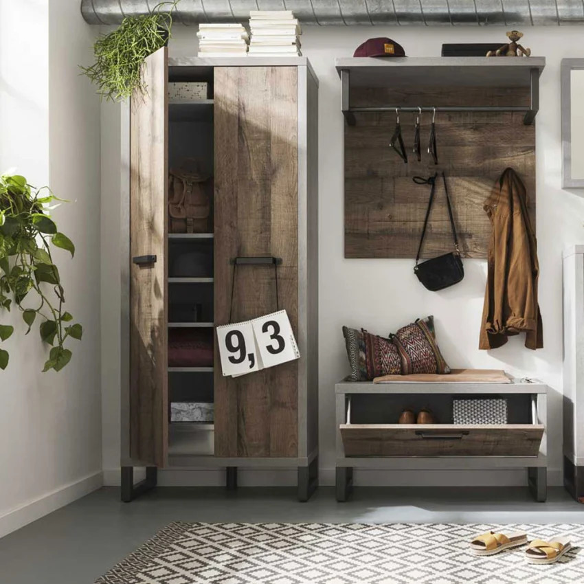 Armoire deux portes gain de place Dublin style industriel pour petite chambre