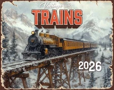 2026 Vintage Trains Wall Calendar 16-Month X-Large Size 14x22 | FREE SHIPPING