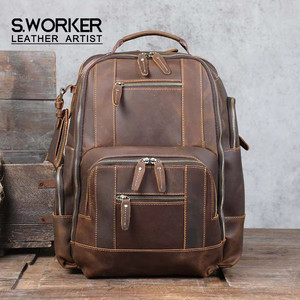 Sac à dos en cuir plein grain 15" Ordinateur portable Voyage Business School Rucksack