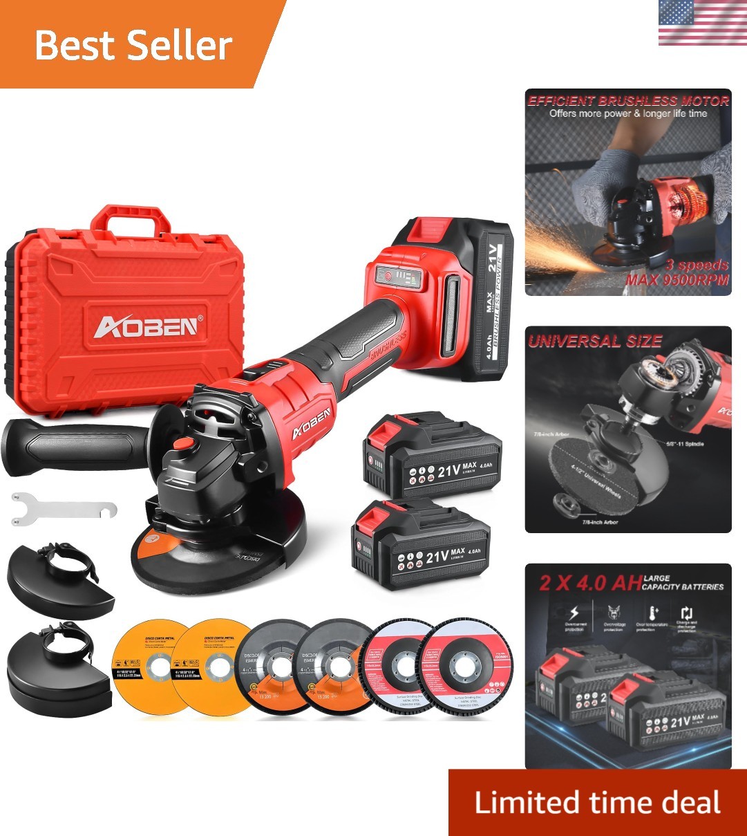 Lightweight 21V Angle Grinder 4-1/2" - Complete Kit for Effi