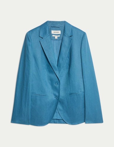 Jaeger Womens Blue Linen Casual Women Blazer Size 8  - Picture 2 of 7