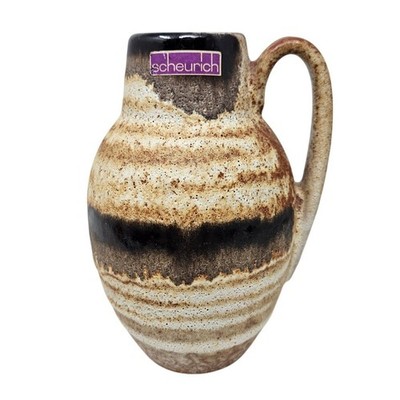 Vintage 70s Scheurich 6'' Fat Lava Vase Pottery Rustic Brown Handle West Germany
