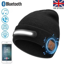 Warm Beanie Hat with Integrated LED Front Light and Bluetooth Music Earphone UK