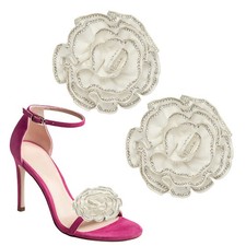 2.8" Decorative Shoe Clips 2 Pcs Flower Rhinestone Clips for Women White