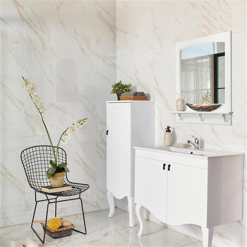 Concord Bathroom Vanity Wall Mirror Wood Framed with Shelf in White 24-Inch - Picture 3 of 7