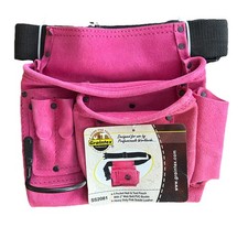 GRAINTEX 5 Pocket Nail & Tool Pouch Heavy Duty Pink Suede Leather With Belt
