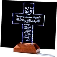 80th Birthday Cross Gifts for Women Men, 80th Birthday Gifts with Light Base