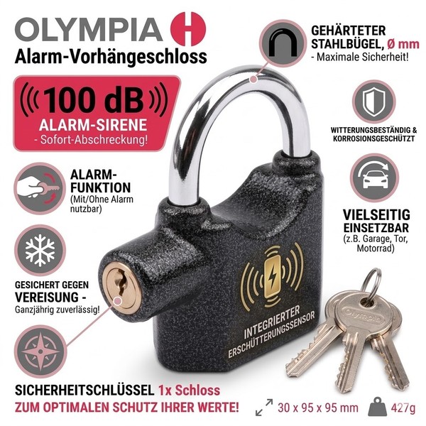 Olympia VorhäNgeschloss Mit Alarm Und Integriertem ErschüTterungssensor 100Db-image