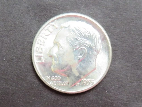 1955-D Roosevelt Dime from Bank Roll Uncirculated some tarnish