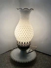 Vtg White Milk Glass Hobnail Hurricane Lamp Light Farmhouse Cottage Core Working