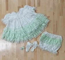 Vintage Green Pastel Lace Ruffled Bow Pageant Party Dress Set Girl Full Circle