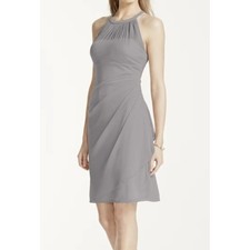 David's Bridal Cocktail Dress 12 Gray High Neck Mesh Cascade Bodycon Mercury