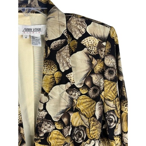 Blazer vintage Sunny Leigh seta conchiglie mare stampa tasche piccola novità retrò - Foto 10 di 10