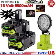 1~6PCS For RYOBI P108 8000mAh High Capacity Battery/Charger/Lamp 18V Li-ion Plus