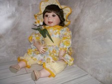 Vintage Porcelain Baby Doll Creepy 20 inch Soft Body Yellow Dress Halloween