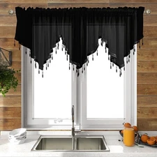 Sheer Beaded Ascot Semi Voile Solid Vintage Valances Rod Pocket Curtains Drap...