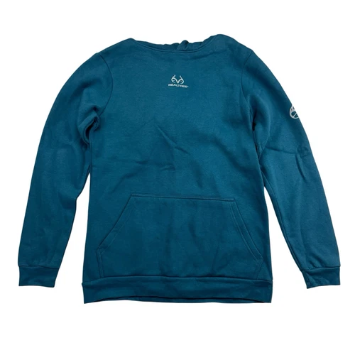 VETEMENTS Felpa con cappuccio RealTree Buckmark blu logo tasca donna taglia 2XL XXL cotone