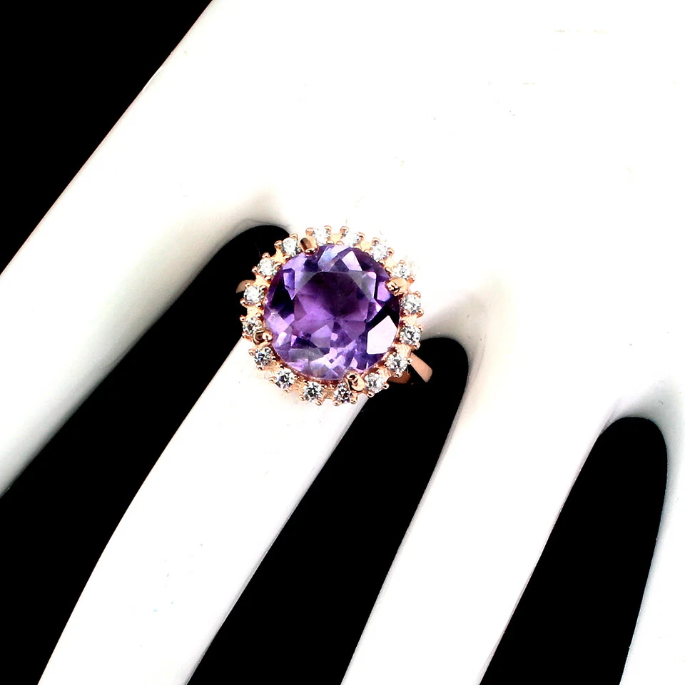 Anello In Argento Sterling 925 Con Gemma Di Ametista Rotonda 12Mm - Immagine 3 di 4