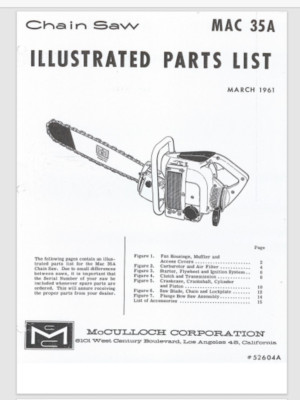 McCulloch MAC 35A Illustrated Parts List 1961 exploded views 15 pages