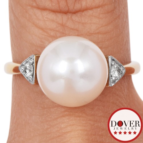 Estate Diamond 10mm Pearl 14K Gold Abstract Band Ring NR
