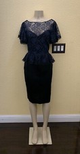 VTG Gunne Sax By Jessica McClintock Size 9 Midnight Blue Floral Lace Dress