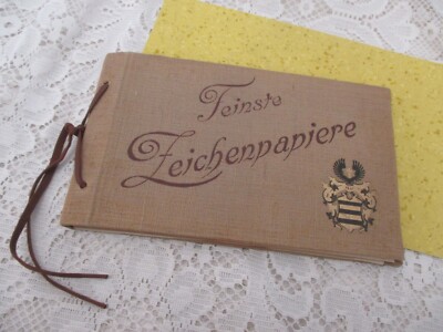 um 1910 ZEICHENPAPIER Musterbuch Papiersorten im Leineeinband mit SACHSEN WAPPEN
