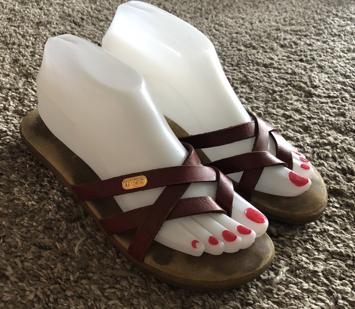 Vintage Bass Brown Leather Sandals Size “Sharon” Flip Flops Good