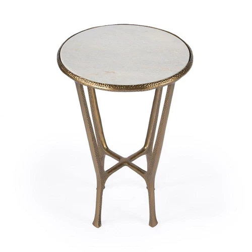 Butler Specialty Switlania White Marble & Gold Aluminum  Contemporary Side Table - Picture 6 of 10