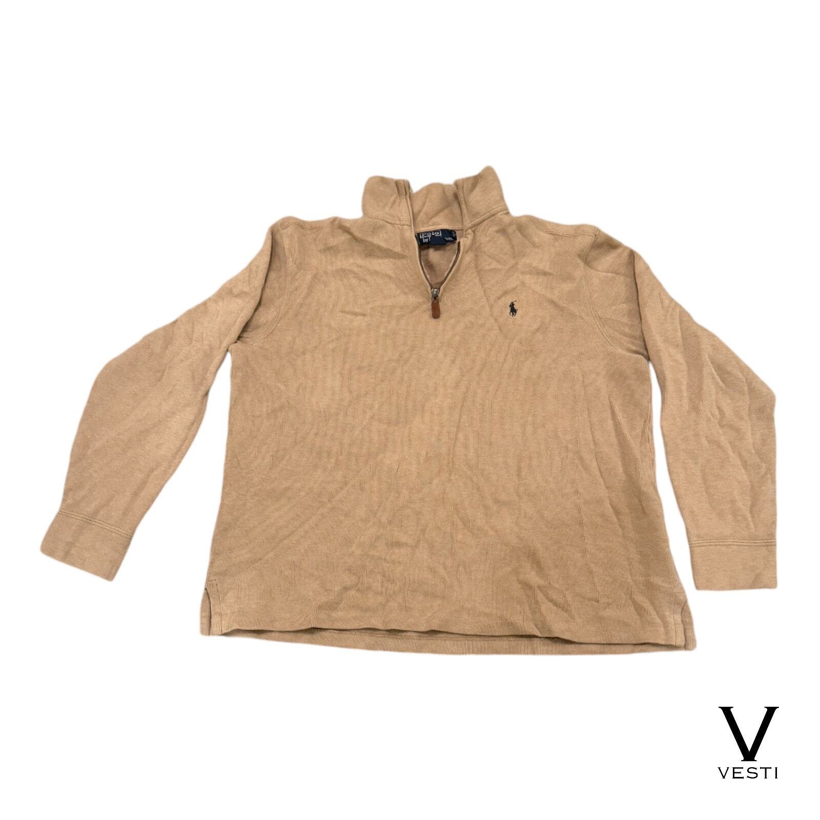 Polo Ralph Lauren Felpa Uomo Grande Pile Marrone Manica Lunga Pony Logo 1 4 Zip