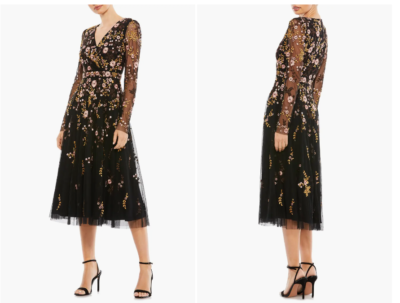 MAC DUGGAL 35103 FLORAL EMBROIDERED A-LINE BLACK MULTI DRESS sz 16