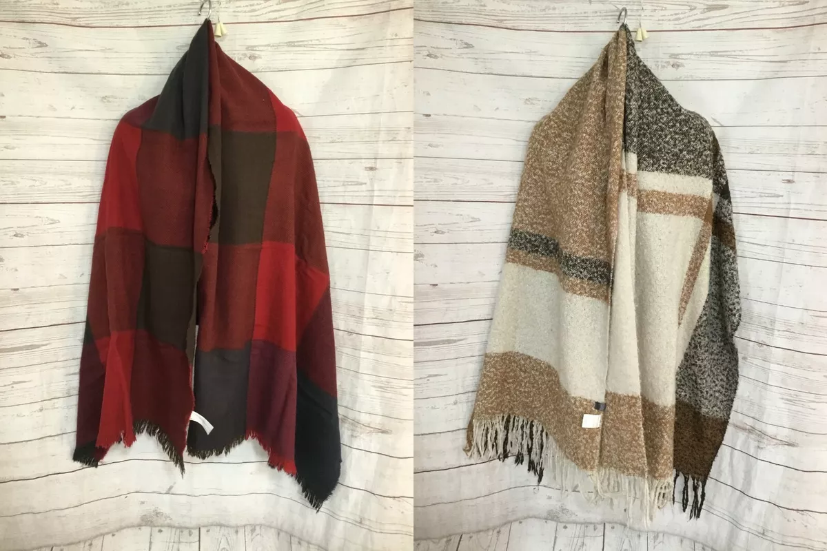 Lot of 2 Women s Checked Scarves Wraps Primark Red Blue Orb Life