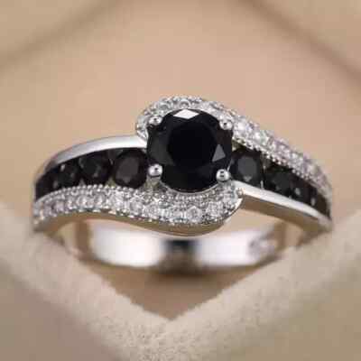 2Ct Round Lab Created Black Diamond Valentine Gift Ring 14K White Gold Plated