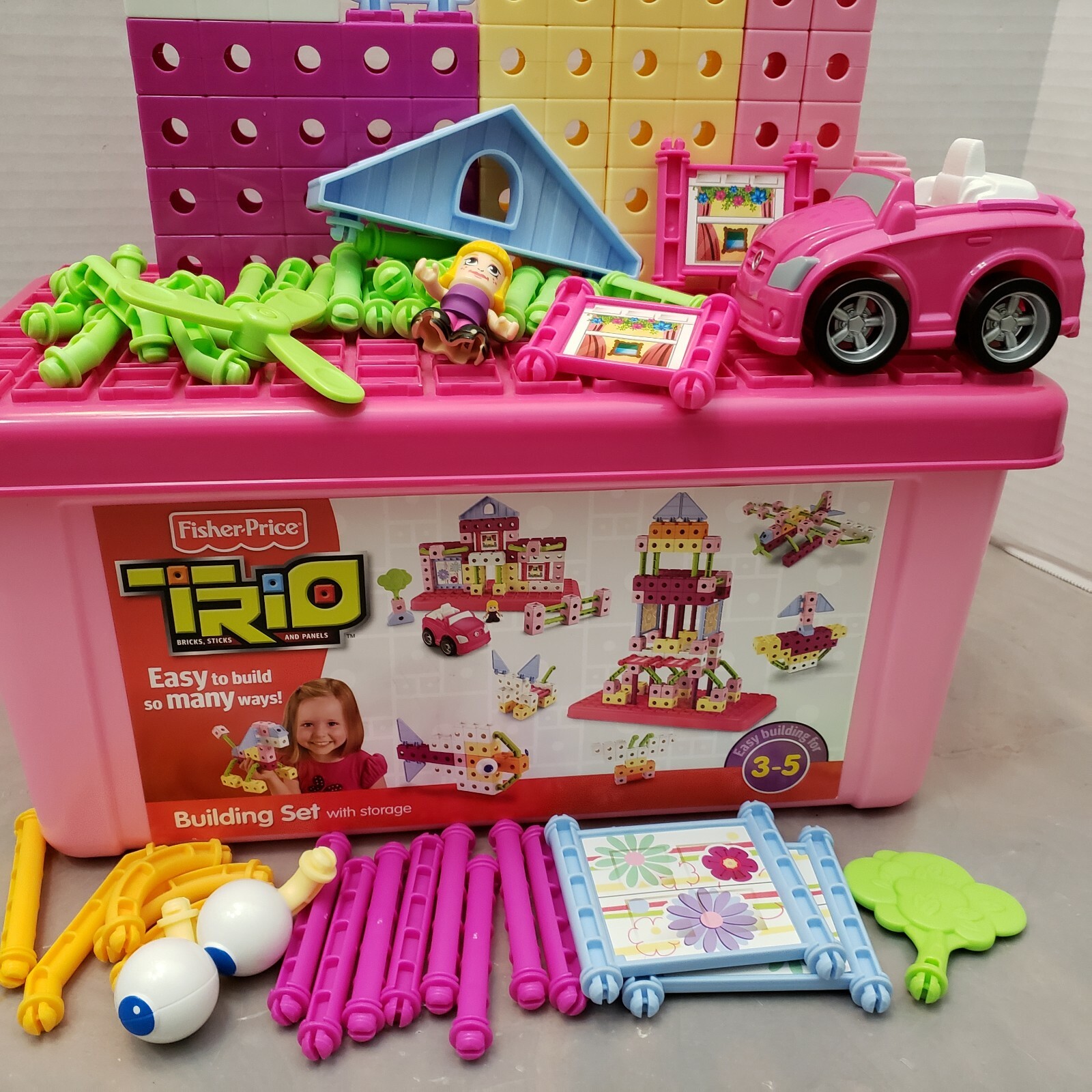 fisher price trio building set with storage pink