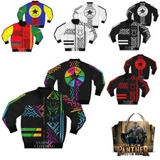 Unisex Multi Color Black Panther Inspired AOP Zipper Bomber Style Satin Jacket