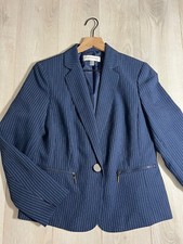 Evan Picone Blue White Pinstripe Zip Pocket Blazer Jacket Sz 8