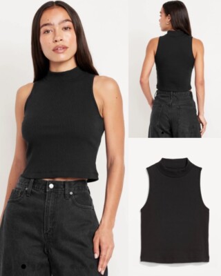 Old Navy Women's Ribbed Mock-Neck Rib-Knit Tank Top Black