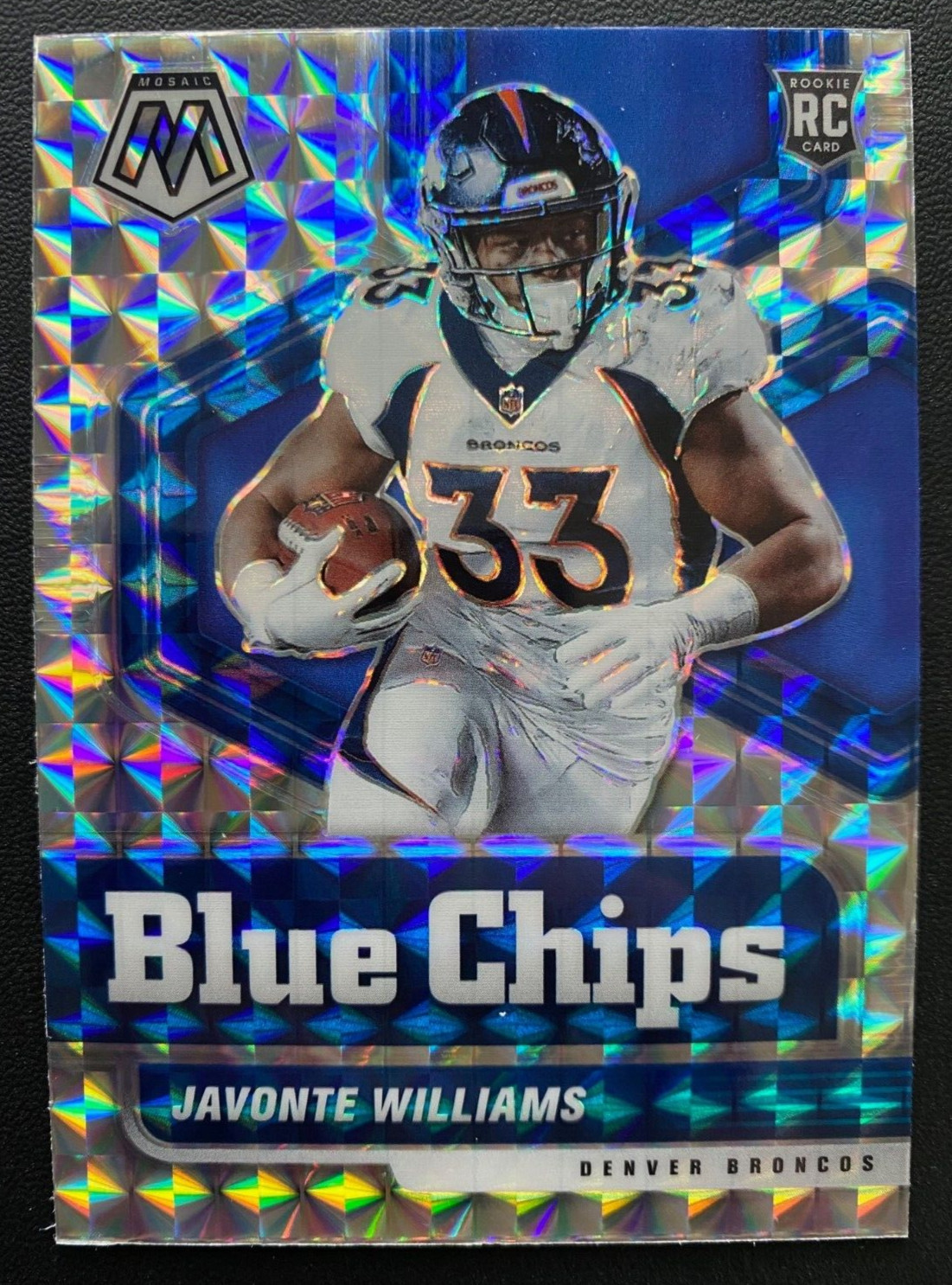 2021 Mosaic Blue Chips Silver Mosaic Prizm JAVONTE WILLIAMS RC #14 BRONCOS